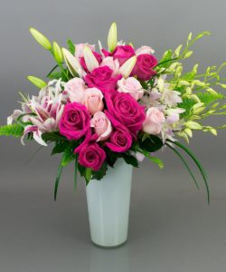 Lilies and roses floral bouquet
