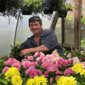 Wally with colorful flowers